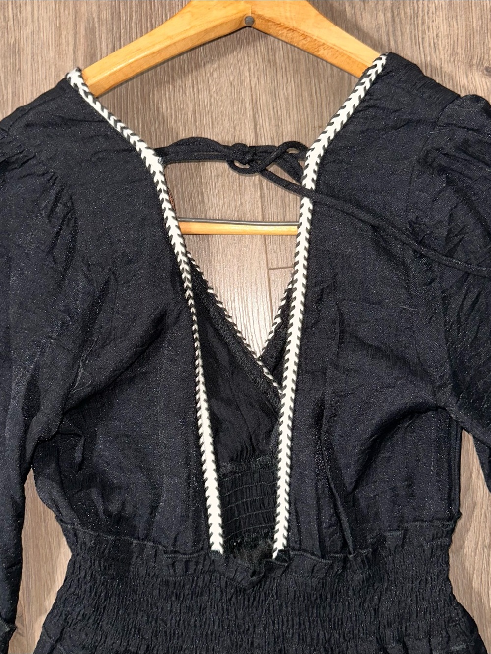 Dress Women’s Black Mini Dress Pom Pom Trim & Bell Sleeves Small - Picture 5 of 7